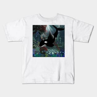 Wonderful orca with little mermaid Kids T-Shirt